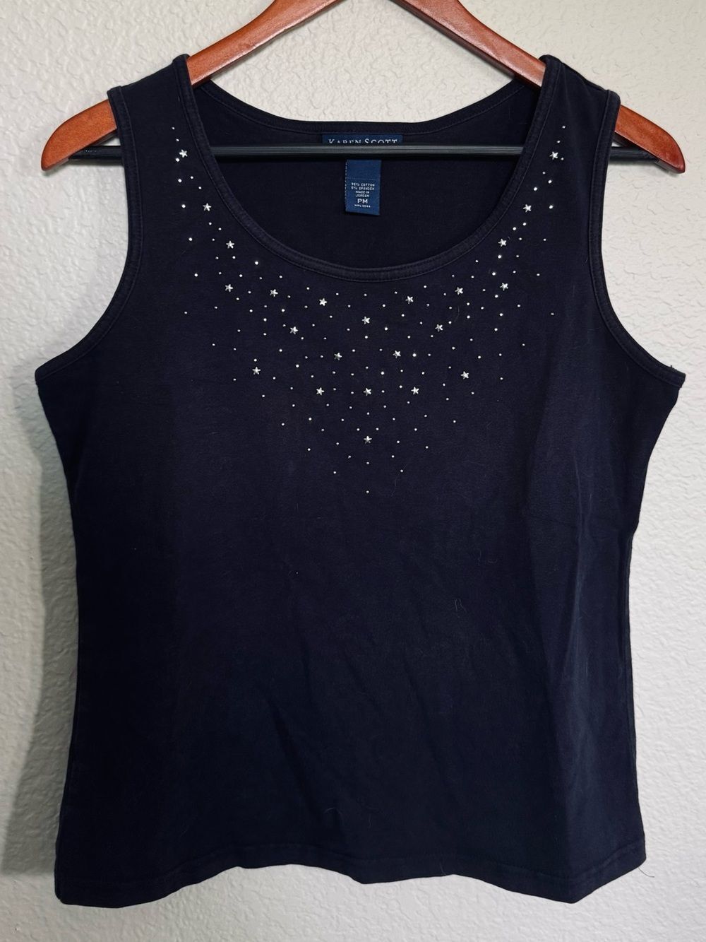Karen Scott Black Silver Studded Stars Tank Top Petite M
